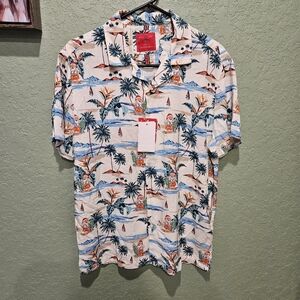 Mens Christmas Tropical Beach Santa Button Down Shirt from Denim & Flower Size M